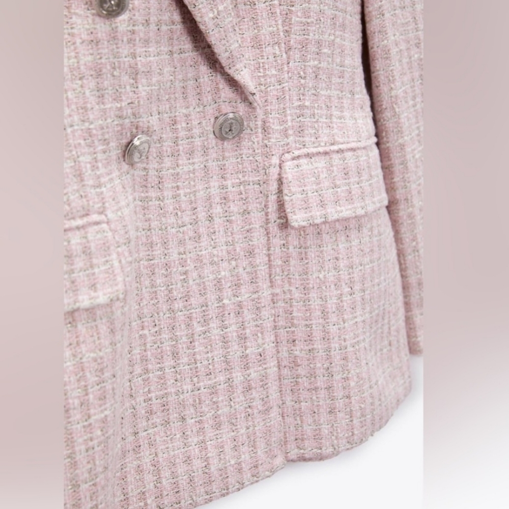 Zara Pink Tweed Double-Breasted Blazer - Picture 12 of 14